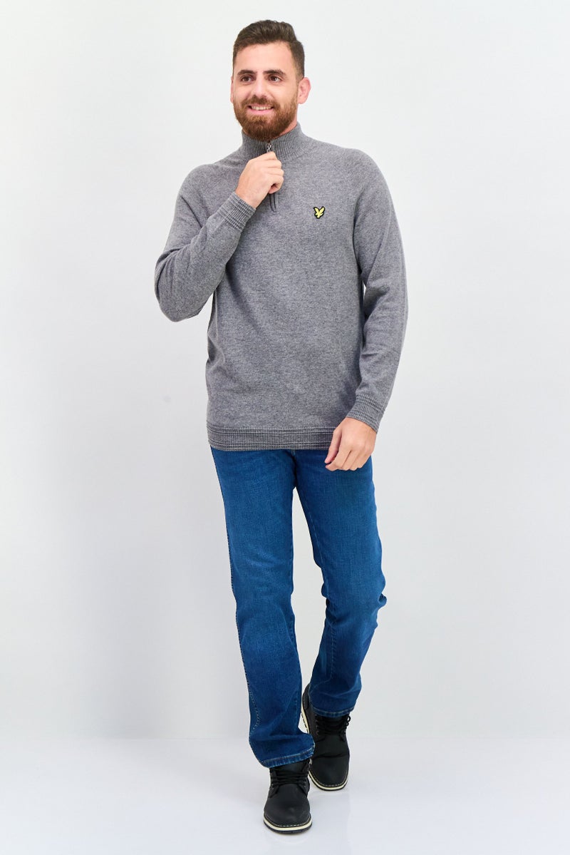 Lyle & Scott Men Mock Neck Brand Logo Long Sleeves Sweatshirt, Grey - Image 4