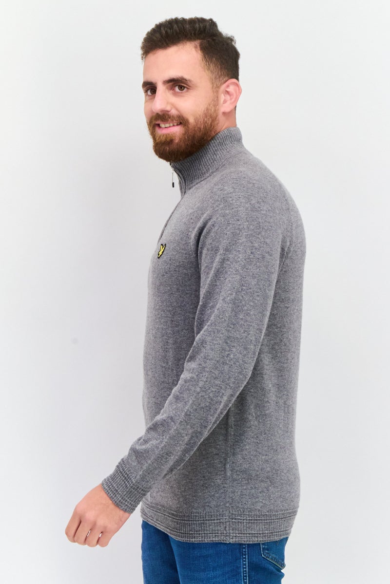 Lyle & Scott Men Mock Neck Brand Logo Long Sleeves Sweatshirt, Grey - Image 4