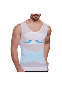 Mens Compression Shirt Slimming Undershirt, Shapewear Body Shaper Chest Compression Tummy Control Tank Top, for Zumba, Yoga, Gym, Fitness, Running, Cycling, for All-Day Wear Under(L)
