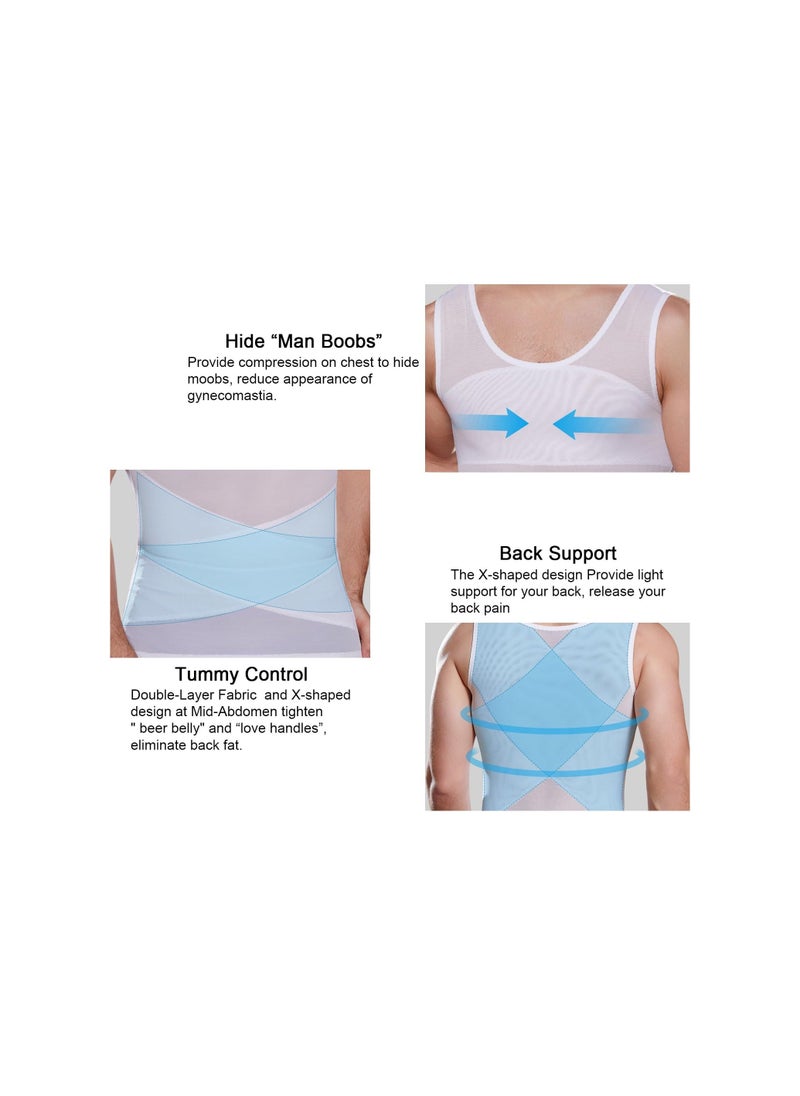 Generic - Mens Compression Shirt Slimming Undershirt, Shapewear Body Shaper Chest Compression Tummy Control Tank Top, for Zumba, Yoga, Gym, Fitness, Running, Cycling, for All-Day Wear Under(L) - Image 1