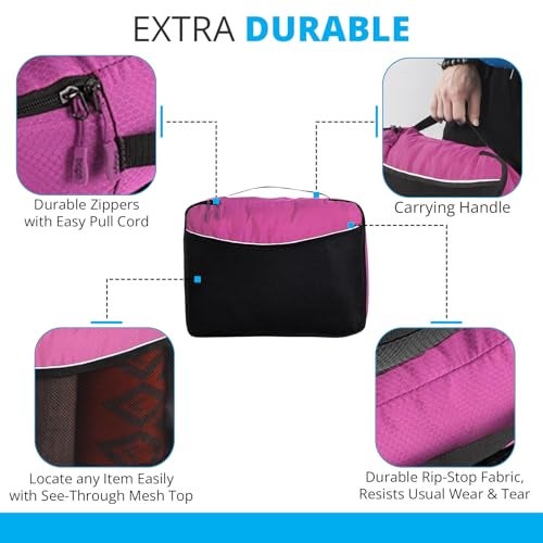 bago 7 Pcs Packing Cubes for Suitcases - 4 Travel Cubes with 3 ZipLock Bags - Luggage Organizer Bags to Get Maximum Storage, Save Time & Effort to Pack - Happy Traveling (Pink) - Image 3