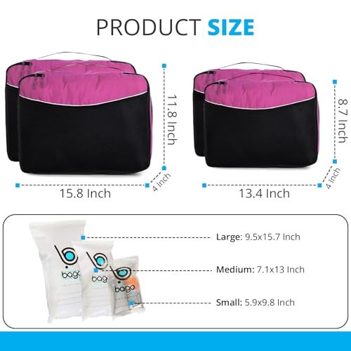 bago 7 Pcs Packing Cubes for Suitcases - 4 Travel Cubes with 3 ZipLock Bags - Luggage Organizer Bags to Get Maximum Storage, Save Time & Effort to Pack - Happy Traveling (Pink) - Image 2