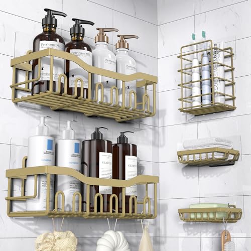 EUDELE 5-Pack Rustproof Stainless Steel Shower Caddy – No Drill Adhesive Bathroom Organizer with Large Capacity, Spacious Shower Shelves for Inside Shower, Kitchen & Home Decor Storage-XL Size - Image 1
