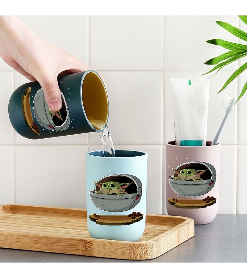 Purple Star Wars Din Grogu Mouthwash Cup Travel Toothbrush Holder Space Saving - Image 4