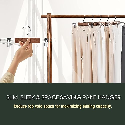 WHISKET Wooden Pants Hangers with Metal Clips Grip Clip Pants Hanger, Smooth Finish Solid Wood Jeans/Skirt Hanger, 360° Swivel Hook - Clip Hanger for Pant, Skirts (Walnut,Pack of 4) - Image 4