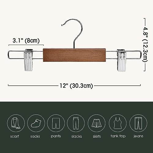 WHISKET Wooden Pants Hangers with Metal Clips Grip Clip Pants Hanger, Smooth Finish Solid Wood Jeans/Skirt Hanger, 360° Swivel Hook - Clip Hanger for Pant, Skirts (Walnut,Pack of 4) - Image 2