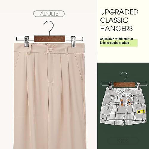 WHISKET Wooden Pants Hangers with Metal Clips Grip Clip Pants Hanger, Smooth Finish Solid Wood Jeans/Skirt Hanger, 360° Swivel Hook - Clip Hanger for Pant, Skirts (Walnut,Pack of 4) - Image 3