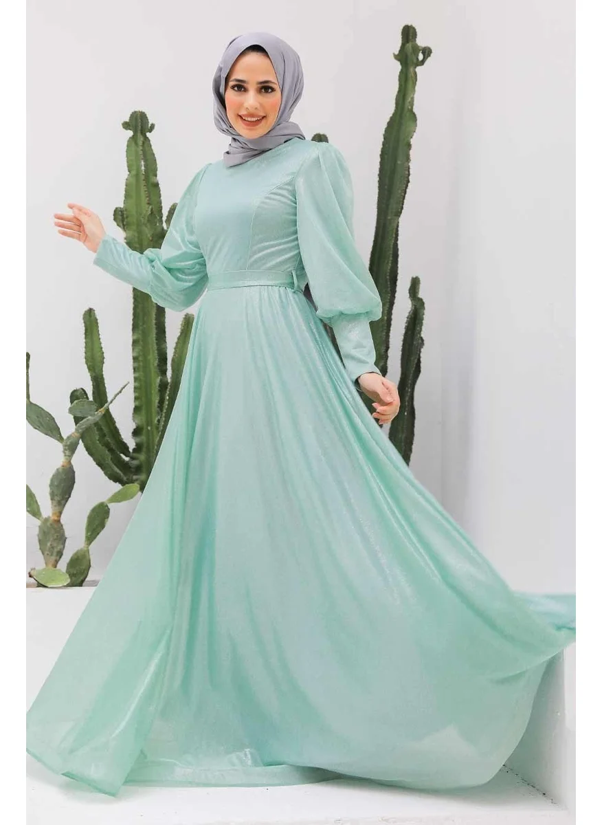 Neva Style Hijab Evening Dress - Balloon Sleeve Mint Hijab Evening Dress 56721MINT