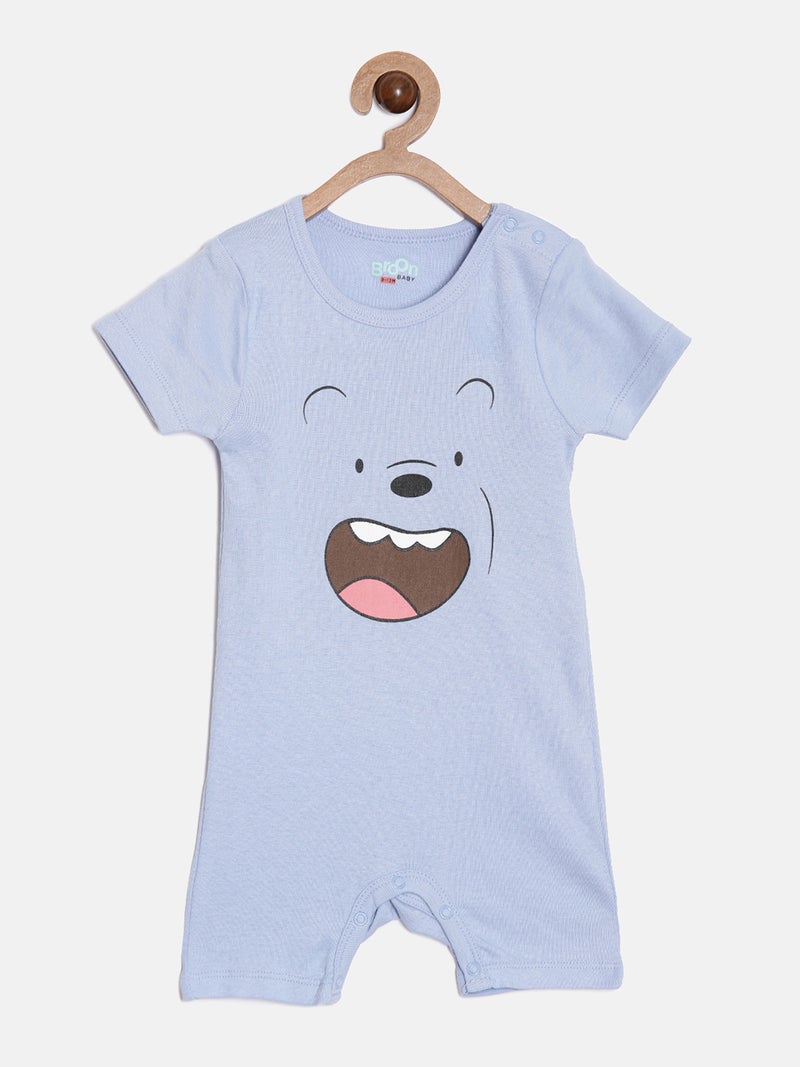 برون طقم رومبرز قطن عضوي مطبوع للأطفال الرضع من برون - أوف وايت وأزرق - قطعتان - Image 2