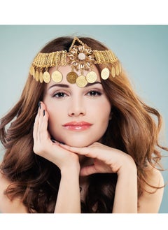 KASTWAVE Boho Head Chain Jewelry Gold, 1Pcs Retro Alloy Forehead Chain, Vintage Belly Dance Coin Headpiece, Flower Rhinestone Retro Prom Costume Forehead Chain Hair Accessories for Women Girls  - Image 1