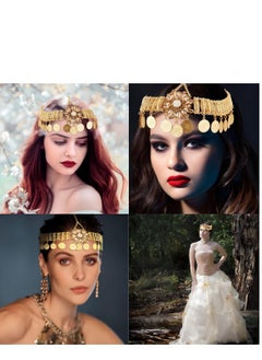KASTWAVE Boho Head Chain Jewelry Gold, 1Pcs Retro Alloy Forehead Chain, Vintage Belly Dance Coin Headpiece, Flower Rhinestone Retro Prom Costume Forehead Chain Hair Accessories for Women Girls  - Image 2