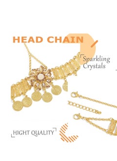 KASTWAVE Boho Head Chain Jewelry Gold, 1Pcs Retro Alloy Forehead Chain, Vintage Belly Dance Coin Headpiece, Flower Rhinestone Retro Prom Costume Forehead Chain Hair Accessories for Women Girls  - Image 5