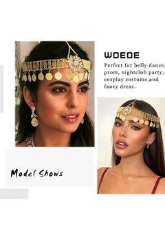 KASTWAVE Boho Head Chain Jewelry Gold, 1Pcs Retro Alloy Forehead Chain, Vintage Belly Dance Coin Headpiece, Flower Rhinestone Retro Prom Costume Forehead Chain Hair Accessories for Women Girls  - Image 4