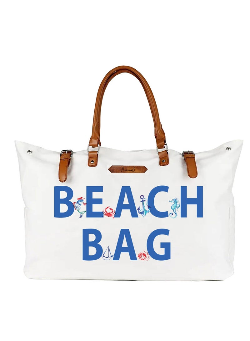 Anemoss Women's Beach Bag, Waterproof Sandproof Hand Bags, Lighweight Fashionable Shoulder Bag, Large Capacity, Beach Design Bag for Picnic Shopping, Gifts for Women and Girls  - Image 1