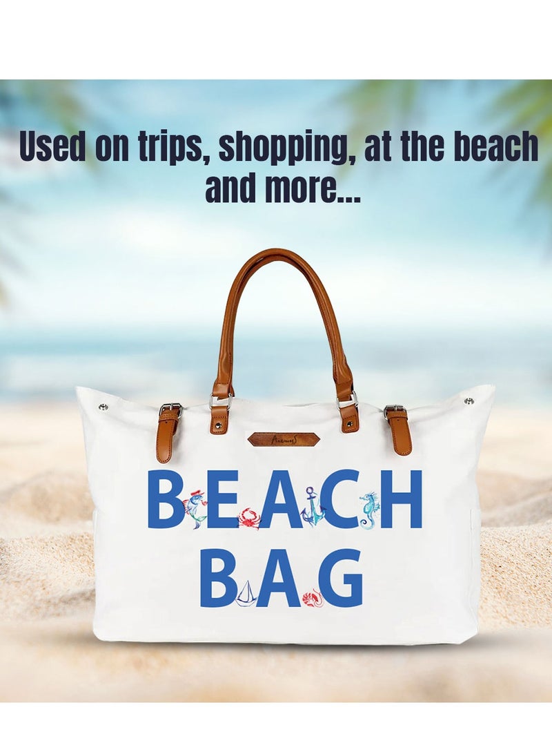 Anemoss Women's Beach Bag, Waterproof Sandproof Hand Bags, Lighweight Fashionable Shoulder Bag, Large Capacity, Beach Design Bag for Picnic Shopping, Gifts for Women and Girls  - Image 2