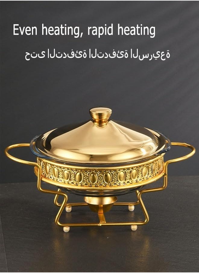 ماركة غير محددة موقد البوفيه حاوية أطباق مع غطاء مستدير وعاء طبخ زجاجي دائري موقد تسخين الطعام المطبخ وعاء الحساء للفندق بوفيه مطعم حفلات الزفاف بوفيه مطعم ذهبي مستدير 23.4 × 23.4 × 14.5 سم  - Image 5