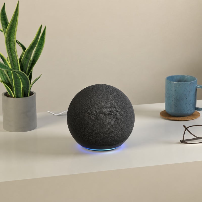 Smart home speaker for voice control, premium sound, English Khaleeji support, black finish, compact design - Image 1