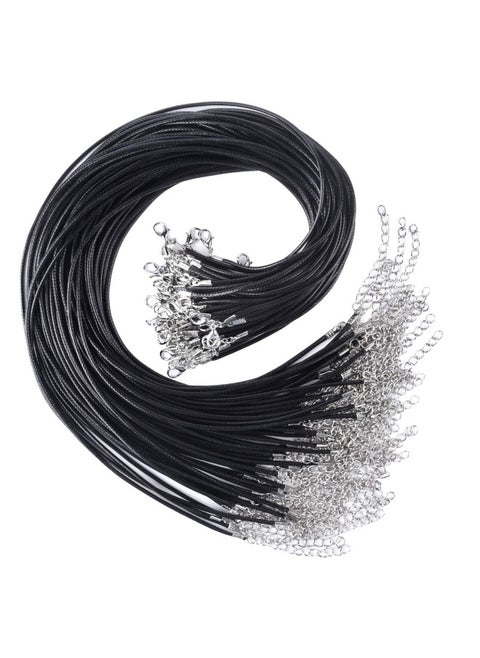Pack Of 60 Black Waxed Cord Necklaces With 2 Mm Clasp For Necklaces Bracelets Jewellery Making Accessories Alloy Leather