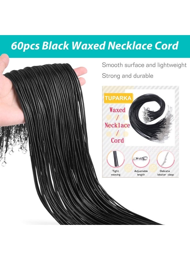 Pack Of 60 Black Waxed Cord Necklaces With 2 Mm Clasp For Necklaces Bracelets Jewellery Making Accessories Alloy Leather
