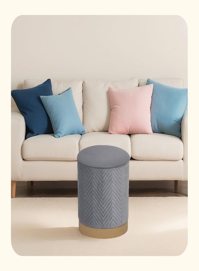 PINPLUS Ottoman with Stroage Round Velvet Ottoman with Gold Plating Base and Tray Velvet Removable Footstool Coffee Table for Living Dorm，Grey, 14.7"x14.7"x16.3" - Image 5