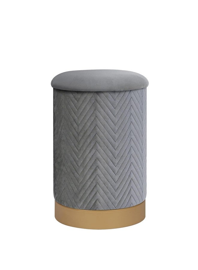 PINPLUS Ottoman with Stroage Round Velvet Ottoman with Gold Plating Base and Tray Velvet Removable Footstool Coffee Table for Living Dorm，Grey, 14.7"x14.7"x16.3" - Image 1