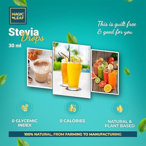Magic Leaf Sugar Free Stevia Drops, 30 ml (Pack of 2), Natural Origin Sweetener with Stevia Leaf Extract, for Weight Watchers, Zero Calorie, Non GMO, Stevia Based Liquid Sweetener - Image 5