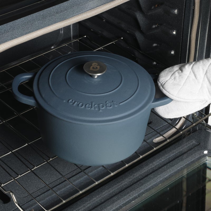 Crock-Pot Artisan 5-Quart Round European Enameled Cast Iron Dutch Oven with Lid â€“ Matte Navy Blue, Durable Oven Safe Cookware - Image 5