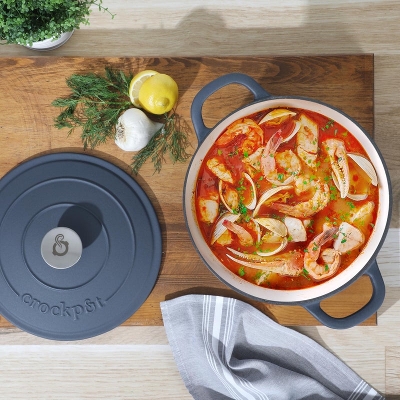Crock-Pot Artisan 5-Quart Round European Enameled Cast Iron Dutch Oven with Lid â€“ Matte Navy Blue, Durable Oven Safe Cookware - Image 3