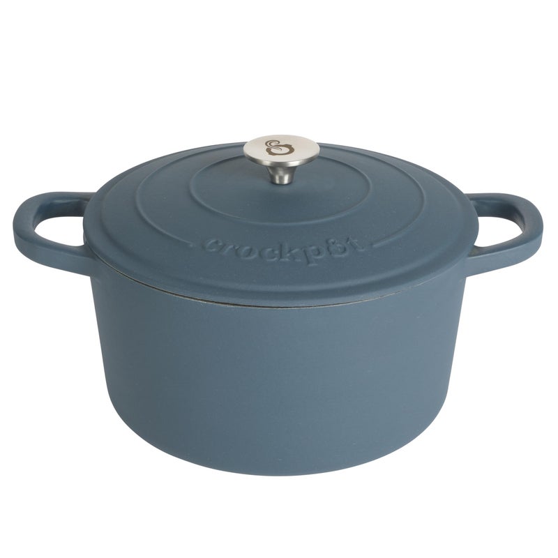 Crock-Pot Artisan 5-Quart Round European Enameled Cast Iron Dutch Oven with Lid â€“ Matte Navy Blue, Durable Oven Safe Cookware - Image 1