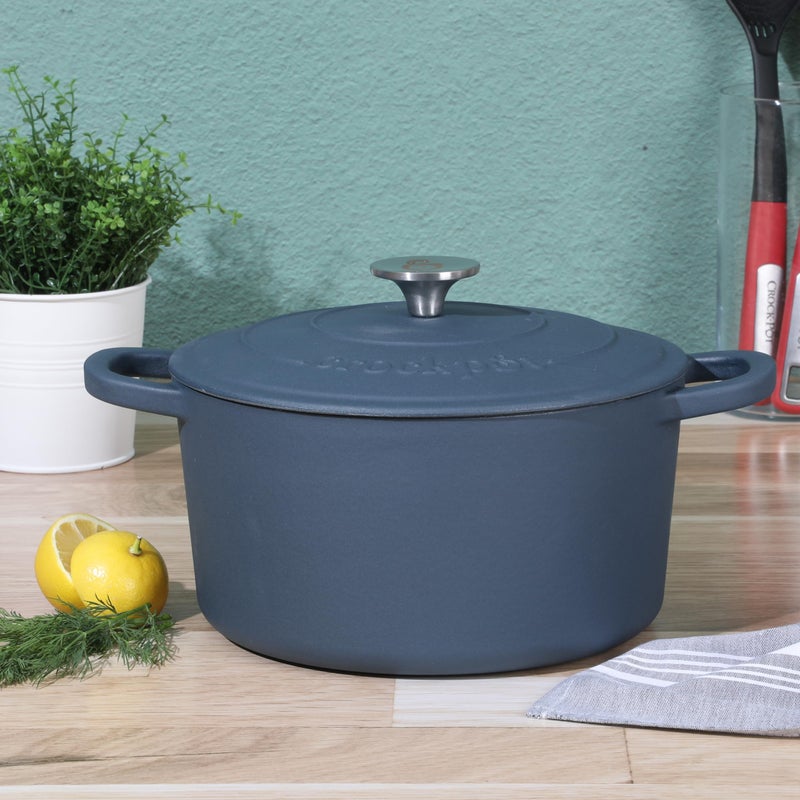 Crock-Pot Artisan 5-Quart Round European Enameled Cast Iron Dutch Oven with Lid â€“ Matte Navy Blue, Durable Oven Safe Cookware - Image 2