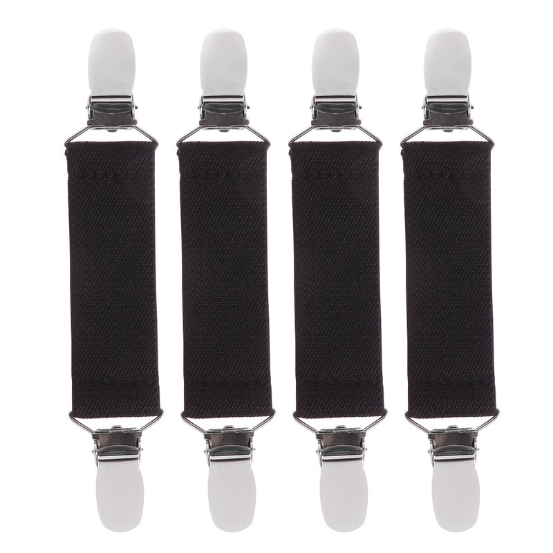 4pcs Bed Sheet Fixed Buckles Anti-slip Fasteners Sofa Cushion Non-slip Clips Elastic Grippers Belt (Black) - Image 1