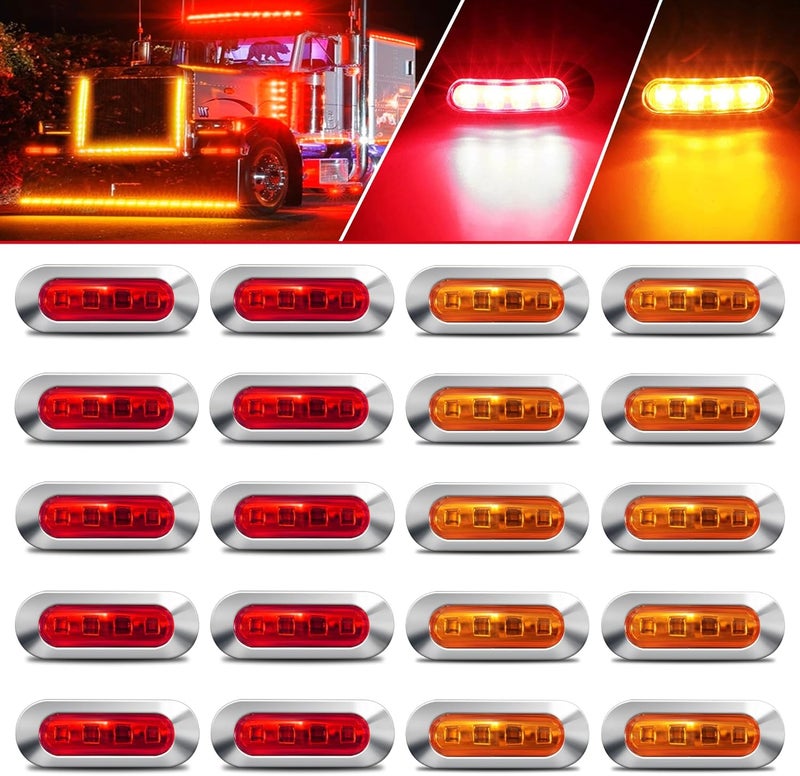 ALFU 20PCS LED Side Marker Indicator Lights - 10 Amber & 10 Red for Trailers, Trucks, and Boats - Image 1