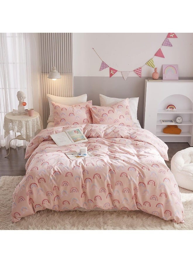 غطاء لحاف وردي للأطفال مجموعة أغطية سرير فتيات لطيفة وكawaii 3 قطع ناعمة جدًا وقابلة للتنفس لحاف صغير مراهق غطاء لحاف نمط كرتوني مجموعة أغطية سرير - Image 1