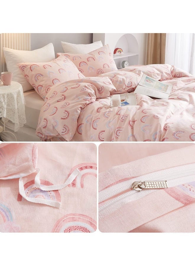 غطاء لحاف وردي للأطفال مجموعة أغطية سرير فتيات لطيفة وكawaii 3 قطع ناعمة جدًا وقابلة للتنفس لحاف صغير مراهق غطاء لحاف نمط كرتوني مجموعة أغطية سرير - Image 3