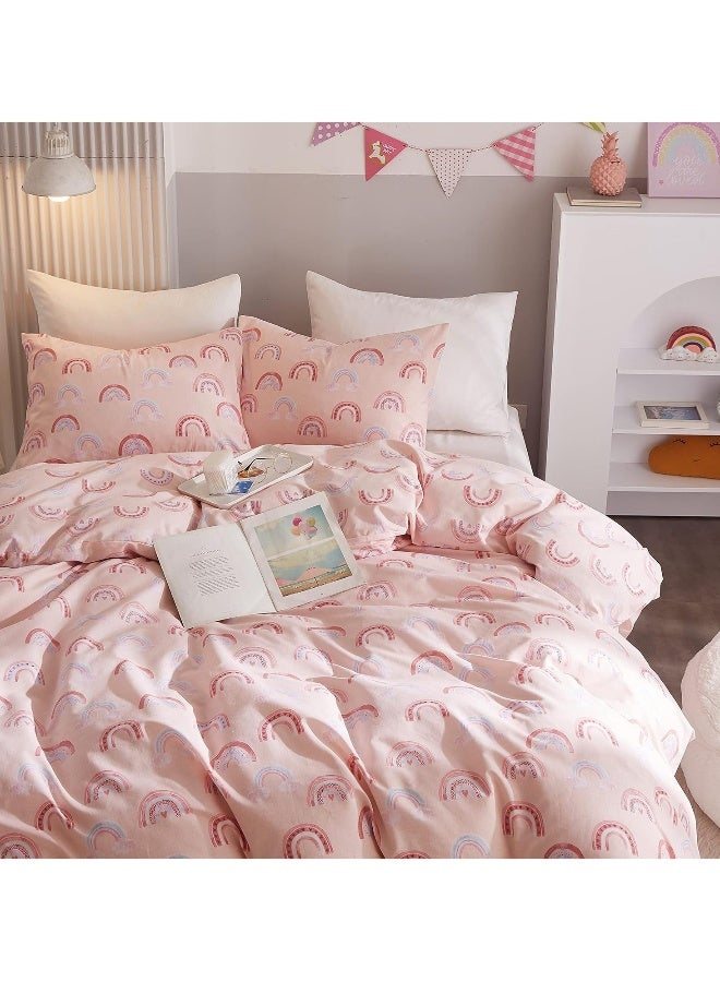 غطاء لحاف وردي للأطفال مجموعة أغطية سرير فتيات لطيفة وكawaii 3 قطع ناعمة جدًا وقابلة للتنفس لحاف صغير مراهق غطاء لحاف نمط كرتوني مجموعة أغطية سرير - Image 5