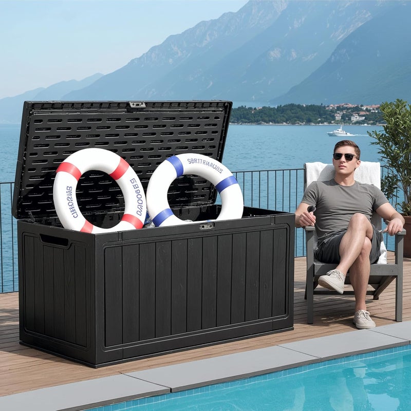 WWI 150 Gallon Large Resin Deck Box Outdoor Garden Storage Box Waterproof Lockable Container Storage Box for Patio Furniture, Outdoor Cushions, Garden Tools (568L) - Image 2