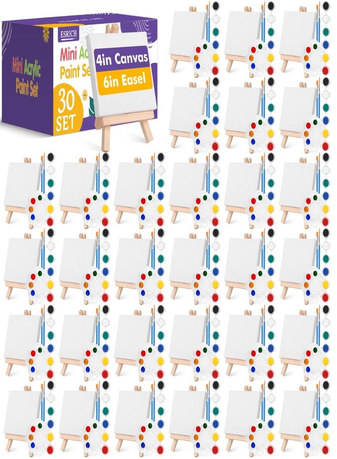ESRICH 30Pack Mini Acrylic Paint Kit,Canvas Painting Kit,4inStretched Canva with6in Easel,Acrylic Paint Strips,Palettes,Painting Brushes,Canva and Easel Set for Kids Artists Beginner,Gift - Image 1