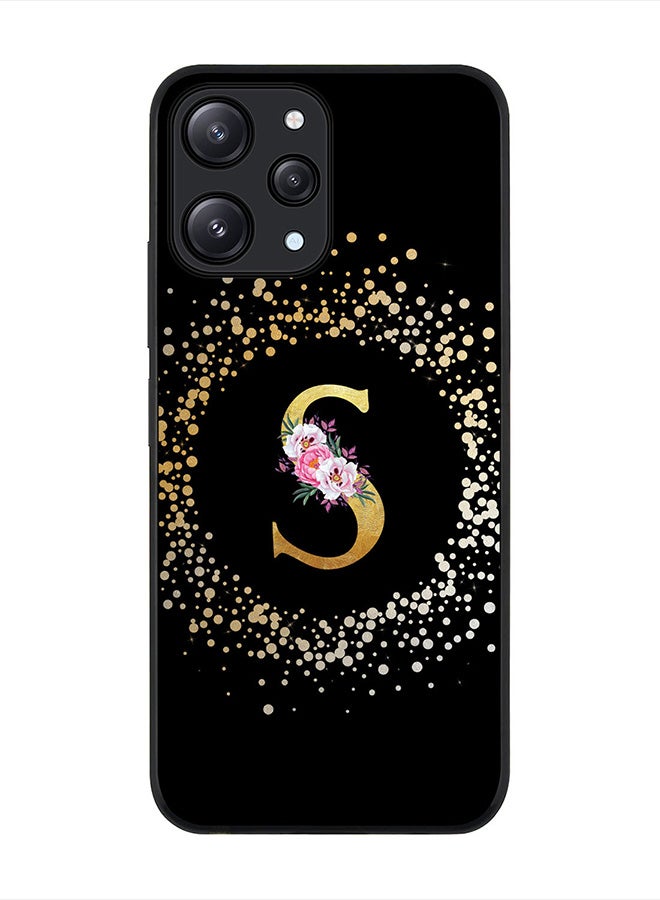 Stylizedd Cover for Xiaomi Redmi 12 4G Case, Rugged Black Slim fit  Protective Phone Cases- Custom Monogram Initial Letter Floral Pattern Alphabet -S (Black) - Image 1
