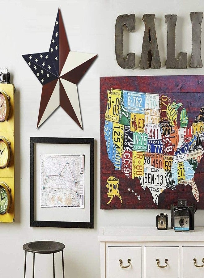 YK Decor Y&K Decor American Barn Star US Flag Star Outdoor Decor Metal Barn Patriotic Wall Decoration July 4th Country Patriotic Wall Ornament Outdoor Decoration - Image 2