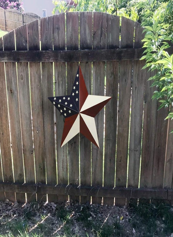 YK Decor Y&K Decor American Barn Star US Flag Star Outdoor Decor Metal Barn Patriotic Wall Decoration July 4th Country Patriotic Wall Ornament Outdoor Decoration - Image 5