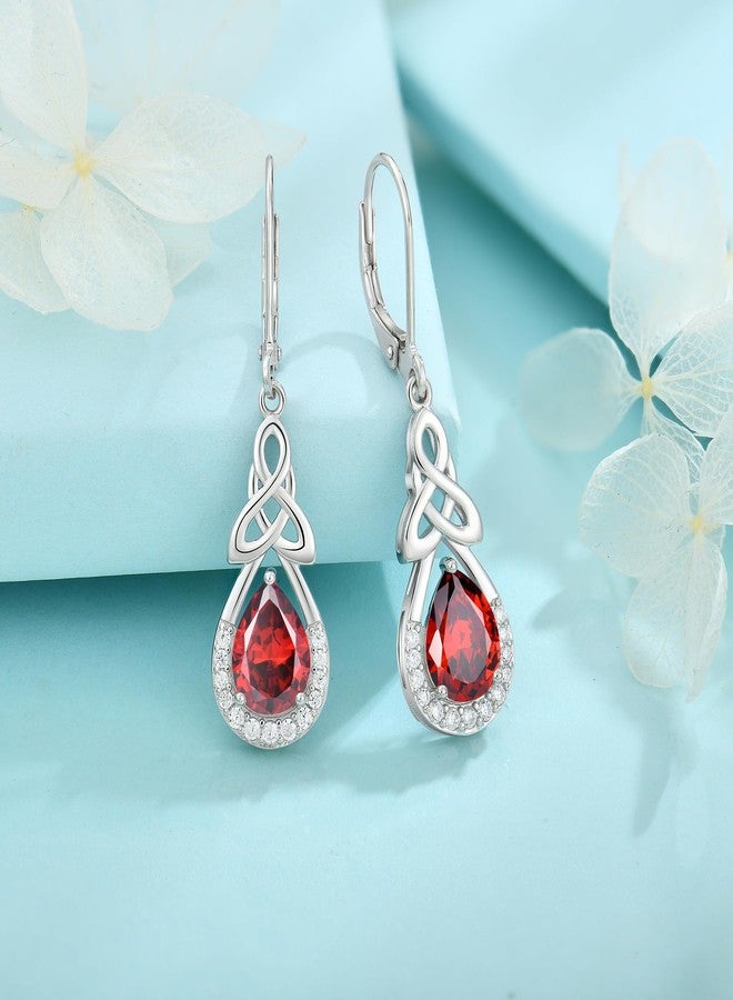 FJ Celtic Knot Dangle Drop Earrings 925 Sterling Silver Infinity Teardrop Leverback Earrings Garnet January Birthstone Jewelry for Women - Image 4