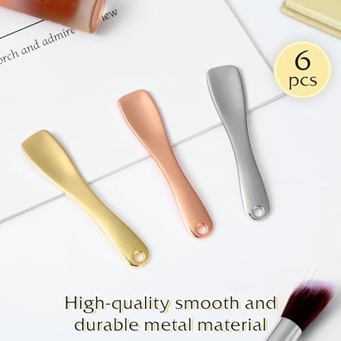 Trinkrittey 6 Pcs Metal Cosmetic Spoon, Mini Skincare Spatula Skin Care Facial Cream Mask Scoop Makeup Tools for Cosmetic Scoop for Creams Lotions Masks (Silver Gold Rose Gold) - Image 3
