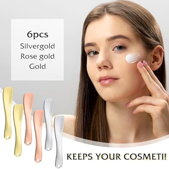Trinkrittey 6 Pcs Metal Cosmetic Spoon, Mini Skincare Spatula Skin Care Facial Cream Mask Scoop Makeup Tools for Cosmetic Scoop for Creams Lotions Masks (Silver Gold Rose Gold) - Image 4