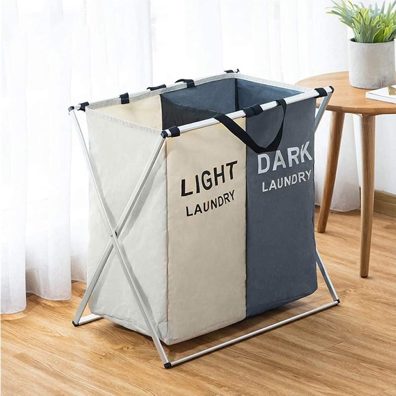sulfar 2 layered laundry basket Foldable Laundry Basket On Wheels 2 Sections Waterproof Storage Washing Basket with Lid Collapsible Rolling Laundry Hamper Large Dirty Clothes Storage Cart - Image 2