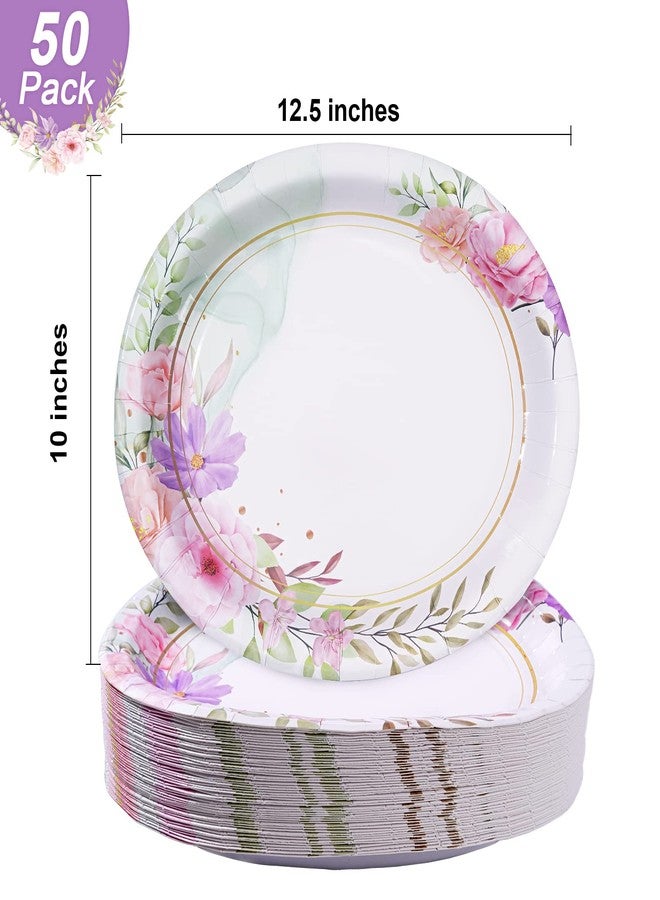 Tyzarglef أطباق ورقية بيضاوية مزهرة عدد 50، 10" × 12.5" كبيرة للاستخدام مرة واحدة، للأعراس، حفلات الزفاف/استحمام الأطفال، مستلزمات حفلات مزهرة - Image 2
