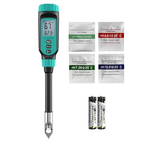 Tadeto Soil pH Tester, High Accuracy Digital pH Meter for Soil, Garden, Water, Plants, Solution and Food, Soil pH Test Kit with Thermometer LCD Display, Calibration Powder and Alloy Protective Cap - Image 1