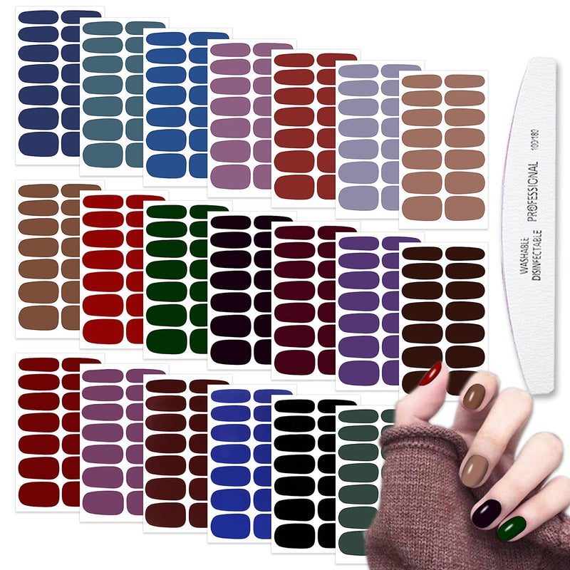 WOKOTO WOKOTO 20 Sheets Dark Solid Color Series Nail Polish Strips Stickers with Nail File SelfAdhesive Punk Rock Gel Nail Strips Full Wraps for Women Nails Art Stickers