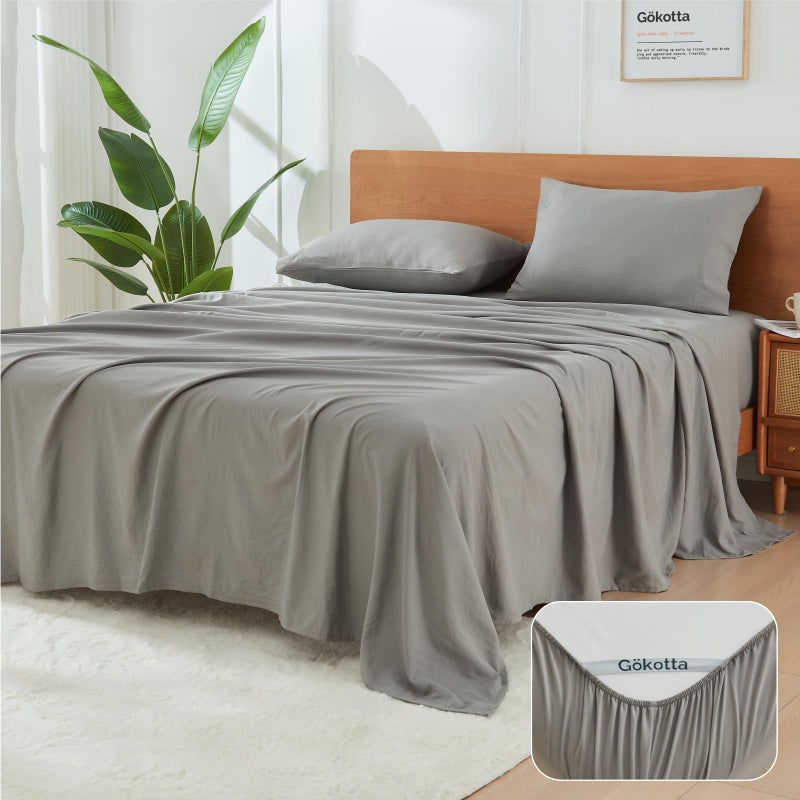 Gokotta 3-PCS Twin Sheets وضعت صفائح جيب عميقة 15 بوصة مع أحزمة زاوية مرنة فندق فاخر فاخر ناعم ناعم من الألياف الدقيقة المزدوجة-غير مقاومة للدموع لا تقاوم للدموع-رمادي فاتح - Image 1