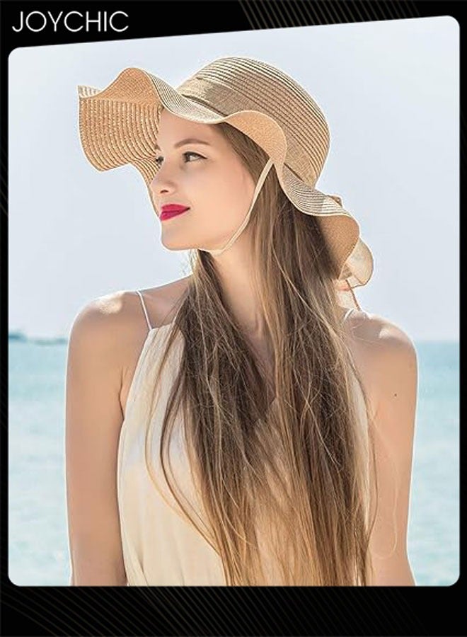 Joychic قبعة شاطئية نسائية مصنوعة من القش مع حواف عريضة لحماية من الشمس قابلة للطي وسهلة الحمل لفصلي الربيع والصيف - Image 3