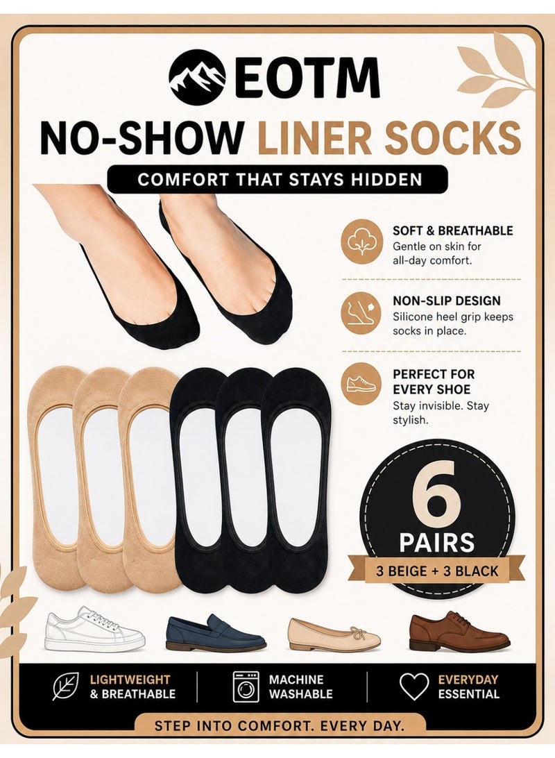 EOTM 6 Pairs Non Slip Invisible Ultra Low Cut No Show Socks For Women - Image 1